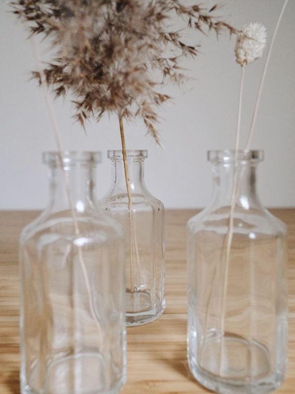Apothekergläser, 3er Set, Flaschenform, mit Gräsern