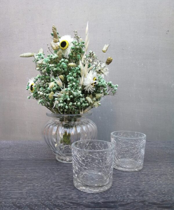 Mini-Vase im Landhausstil und Teelichtglas mit Crackle-Optik